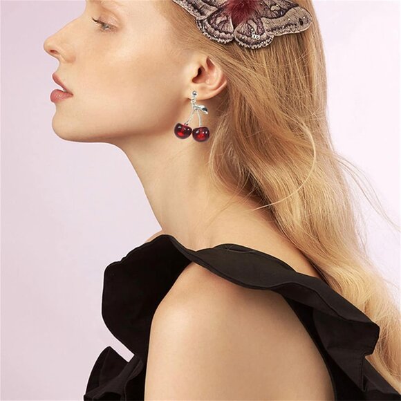 Sweet Cherry Pendant Necklace Set for Women Cute Fruit Earrings Bracelet Creativ - Picture 5 of 8